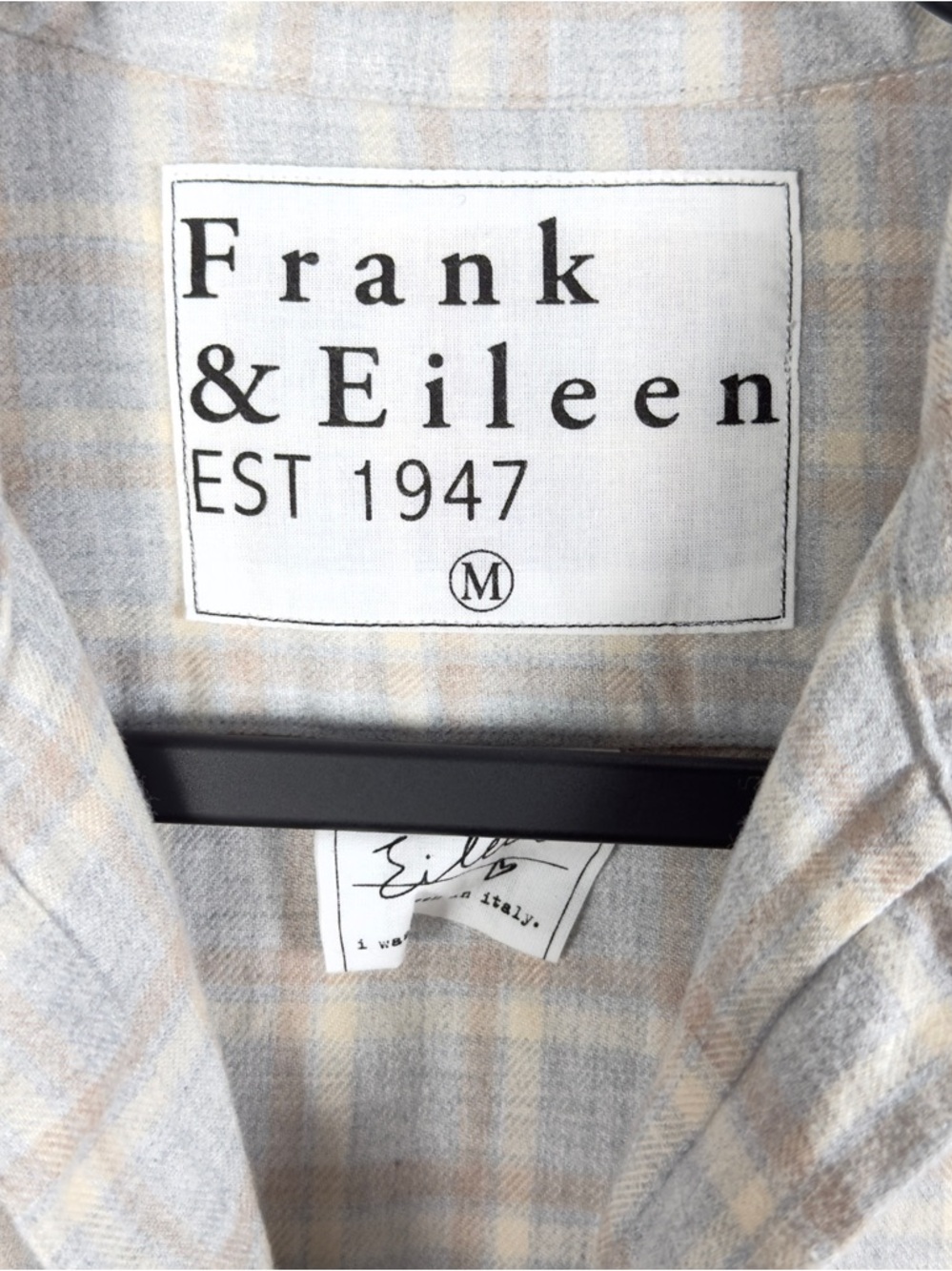 Frank & Eileen Relaxed Button Up Gray & Camel Plaid Italian Flannel Size M - Picture 5 of 9